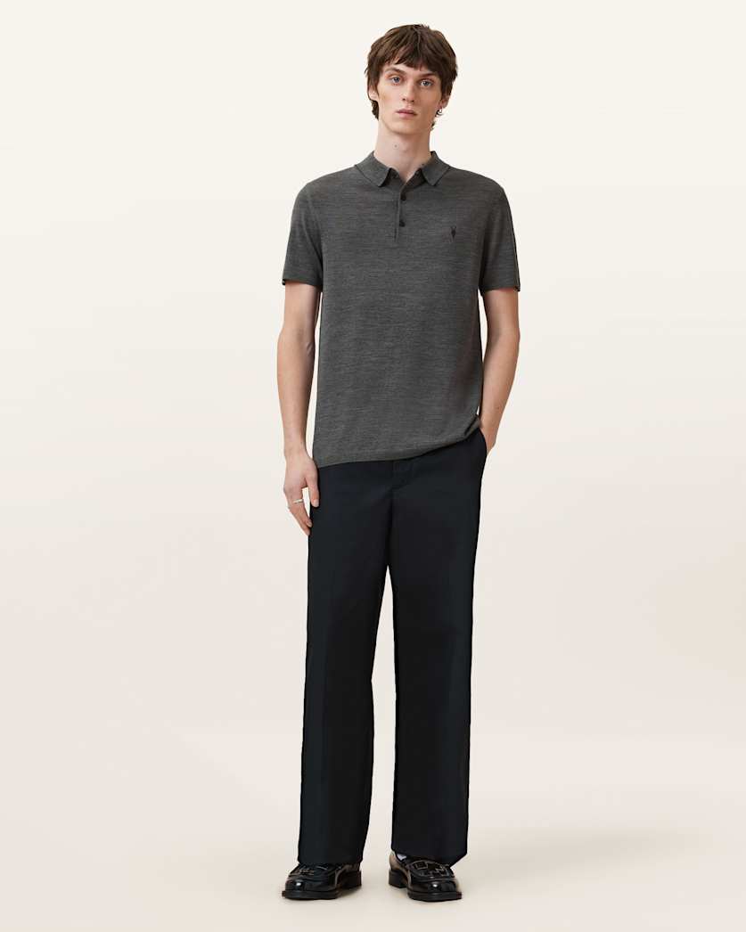 Mode Merino Short Sleeve Ramskull Polo Shirt MONUMENT GREY | ALLSAINTS